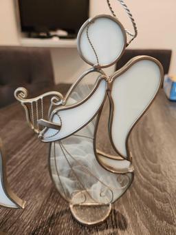 (3) artisan made leaded glass angels