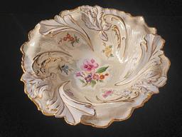 Antique opalescent & hand painted porcelain bowl