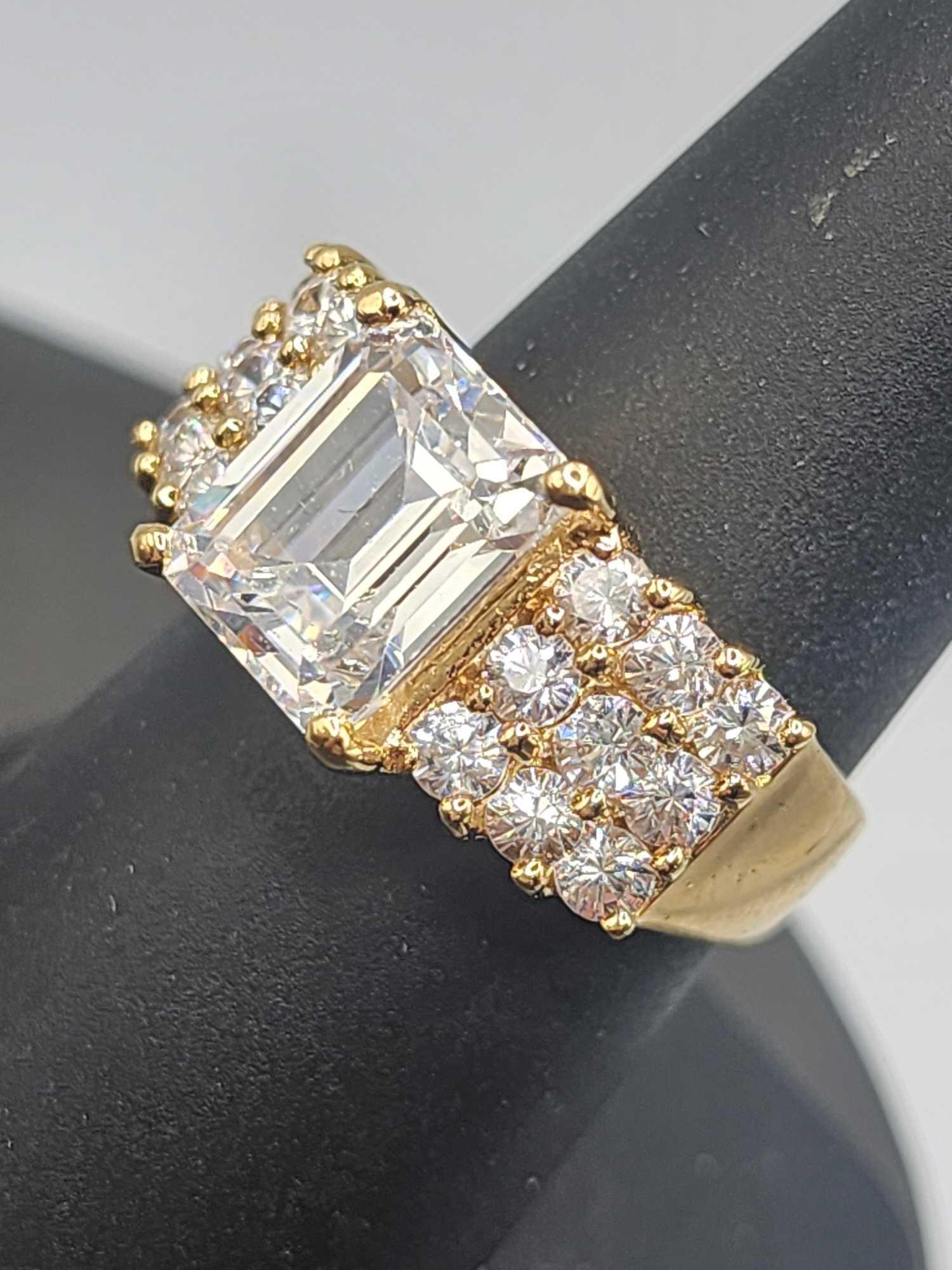 Vintage gold vermeil sterling silver & large CZ ring, size 8