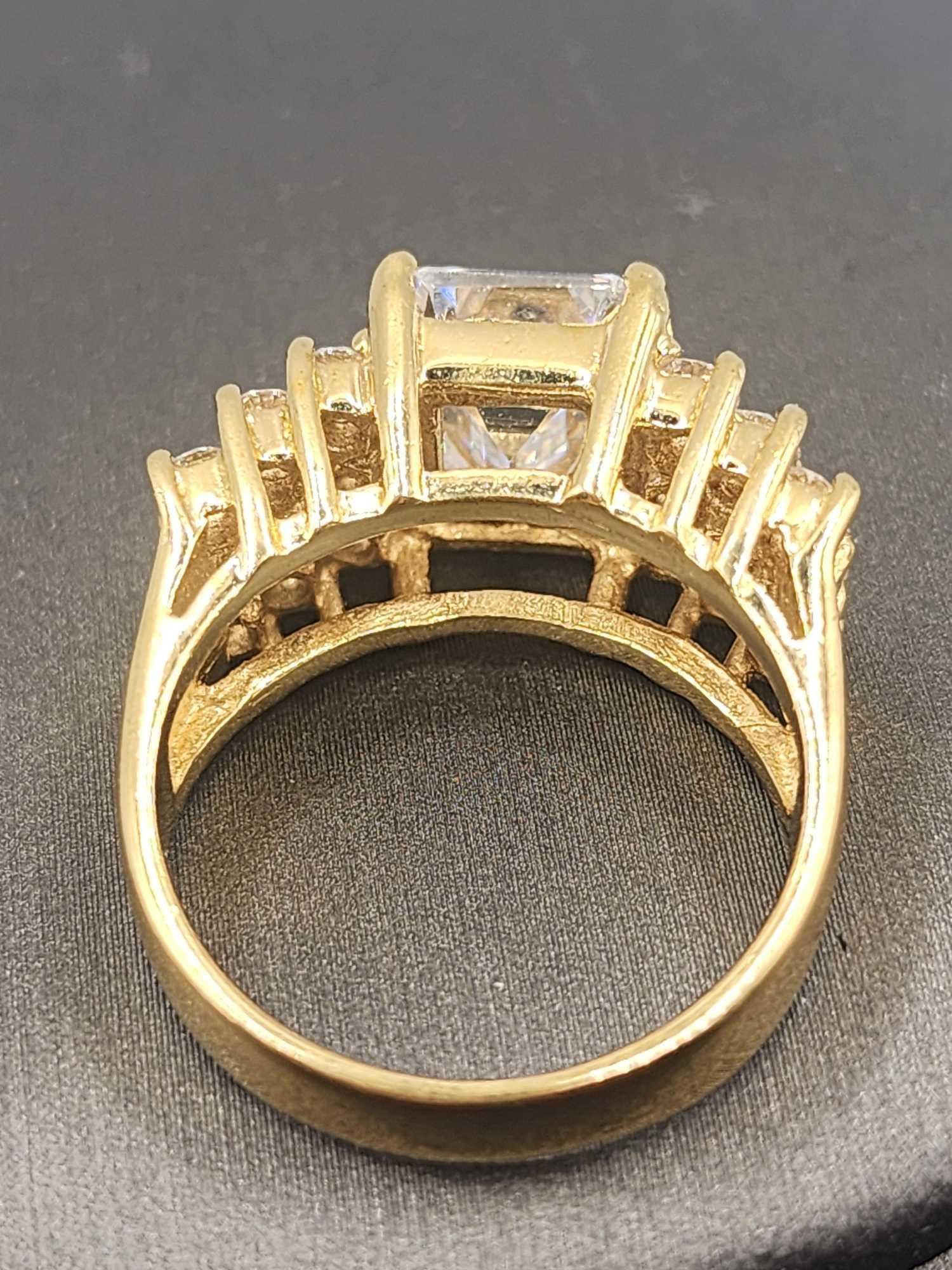 Vintage gold vermeil sterling silver & large CZ ring, size 8