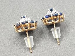 Vintage 14k gold blue sapphire & diamond stud earrings