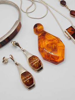 Amber & sterling silver jewelry: necklace, bracelets, earrings & pendant
