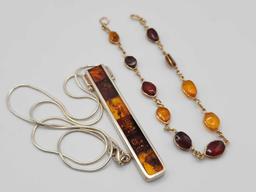 Amber & sterling silver jewelry: necklace, bracelets, earrings & pendant