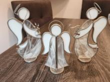 (3) artisan made leaded glass angels