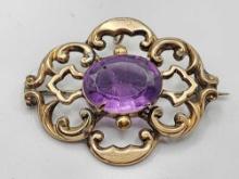 Antique Victorian 9ct gold amethyst brooch pin