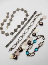 (4) vintage bracelets & sterling silver necklace