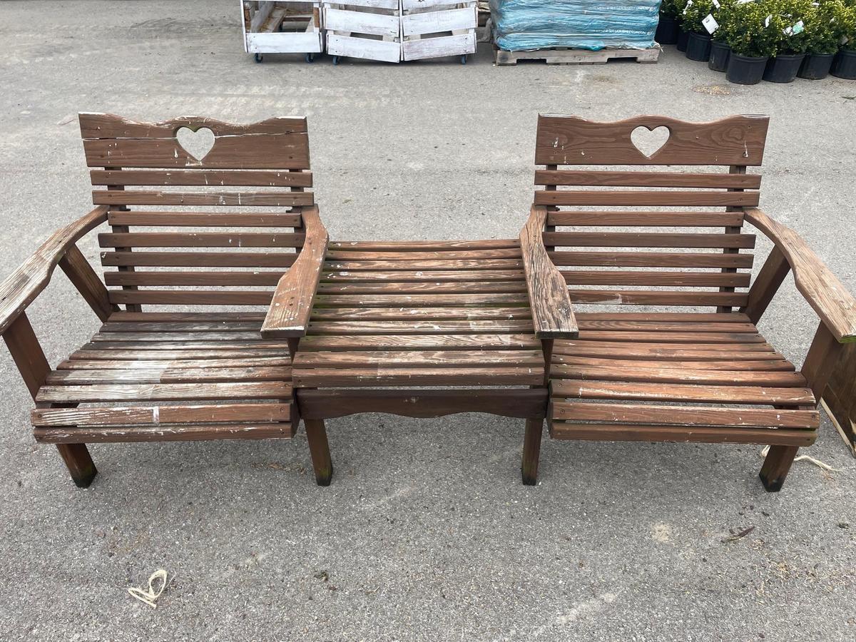 wooden patio bench, and wooden divider