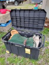 Stanley toolbox on wheels, horse blankets