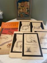 Signed hand drawn colon medical art, Gulf Oil Aviation Atlas