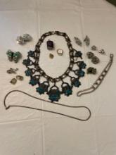 Costume jewelry - necklace, clip-on earrings, ring