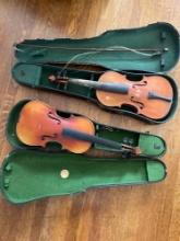 (2) Violins, vintage, (2) cases, (1) Bow
