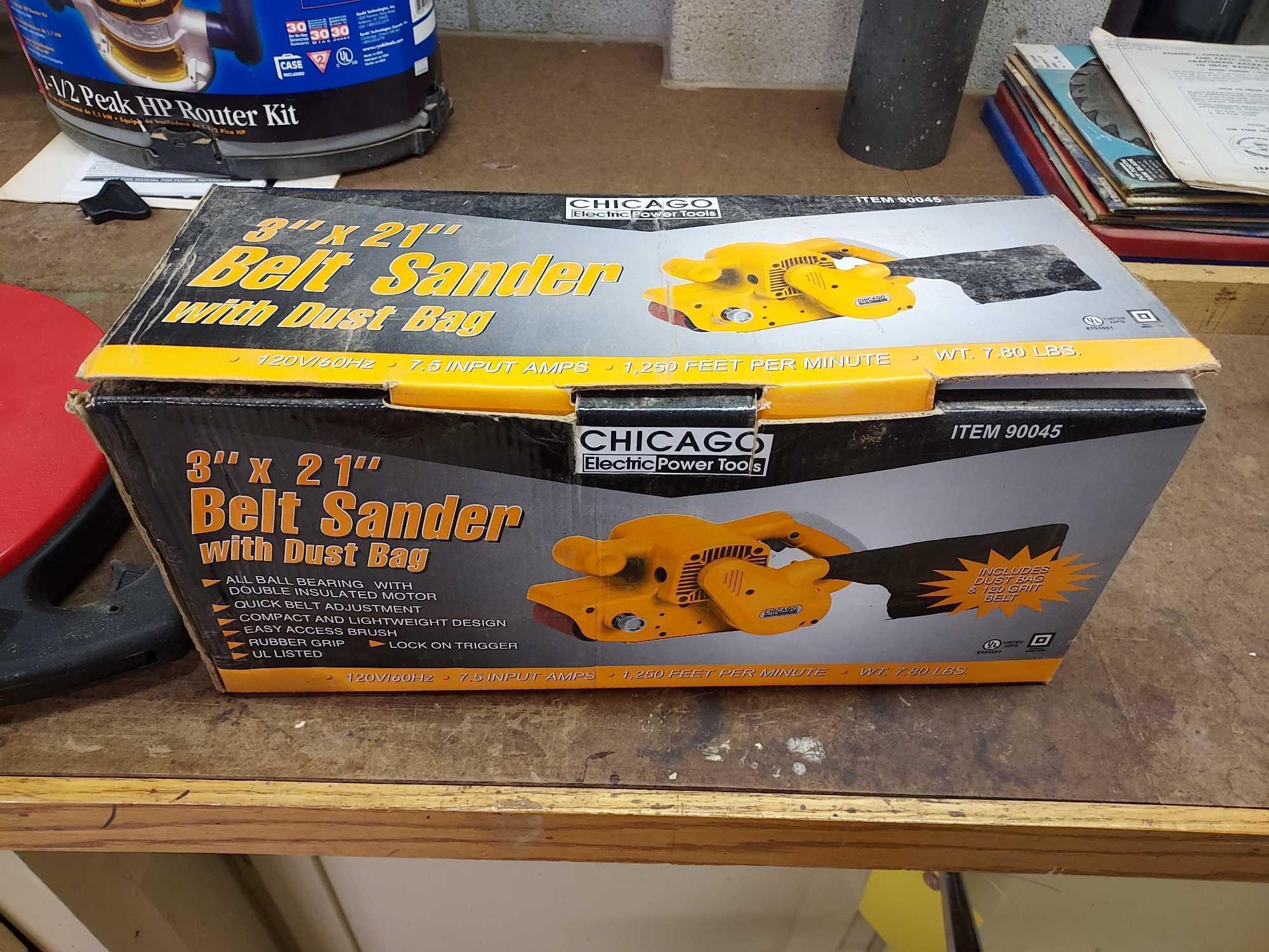 Chicago Electric 3 In. x 21 In. Belt Sander & Power Tool w/ Cen-Tech Snake
