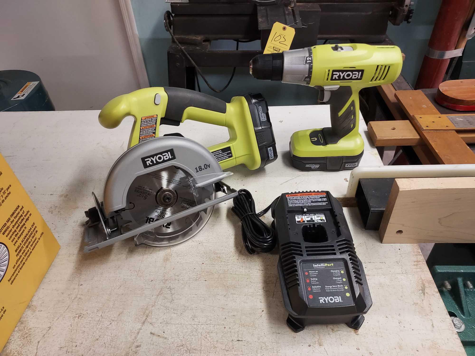 Ryobi 18V Lithium-Ion Drill & Circular Saw Set w/ Batteries & Charger