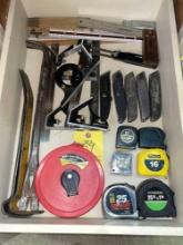 Drawer Contents - Tape Measures, Rulers, Crowbars, Blades, & Tape Reel