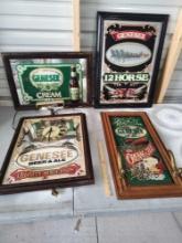 4 Genesee Beer Mirror Signs, Clock