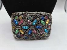 Carefully Bezel Set Colored Crystal Rhinestone Broach