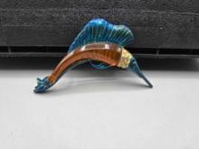 Vintage Bakelite Swordfish Rhinestone and Enamel Pin