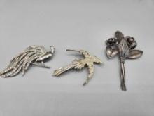 3 Sterling Broaches