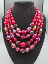 1950s vintage four row glass beaded necklace