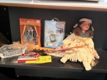 Native American items, harmonica, and other items
