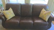 Seven Seas Brown Leather Sofa and Accent pillows