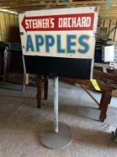 Steiners Orchard Apples Sign with Wolf Head Oil Sign Base