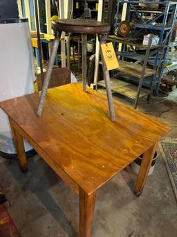 Wooden Table & Small Stool