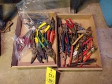 2 Boxes of Assorted Snips, Pliers, & Wire Cutters