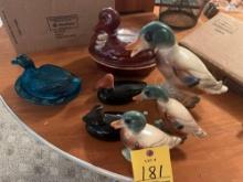 Hull Pottery Duck, Covered Glass Duck Bowl, Duck Figurines