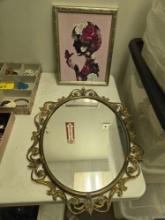 French style metal/brass framed mirror and Silhouette print