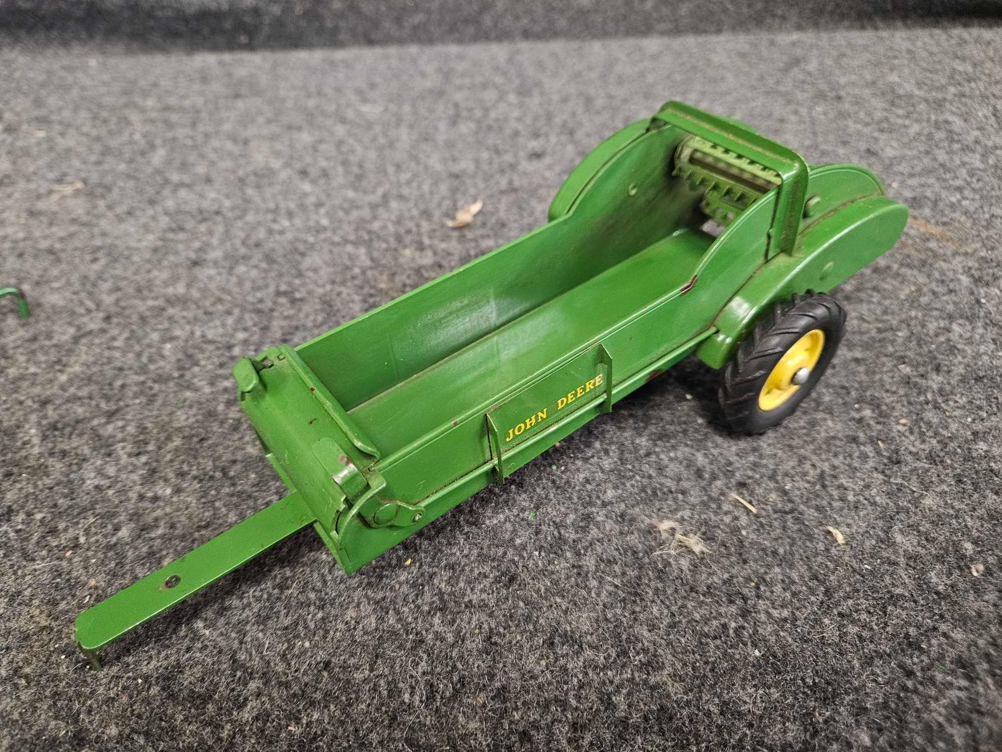 Assortment of Vintage John Deere Implements - Plow, Spreader, Drill 1/16