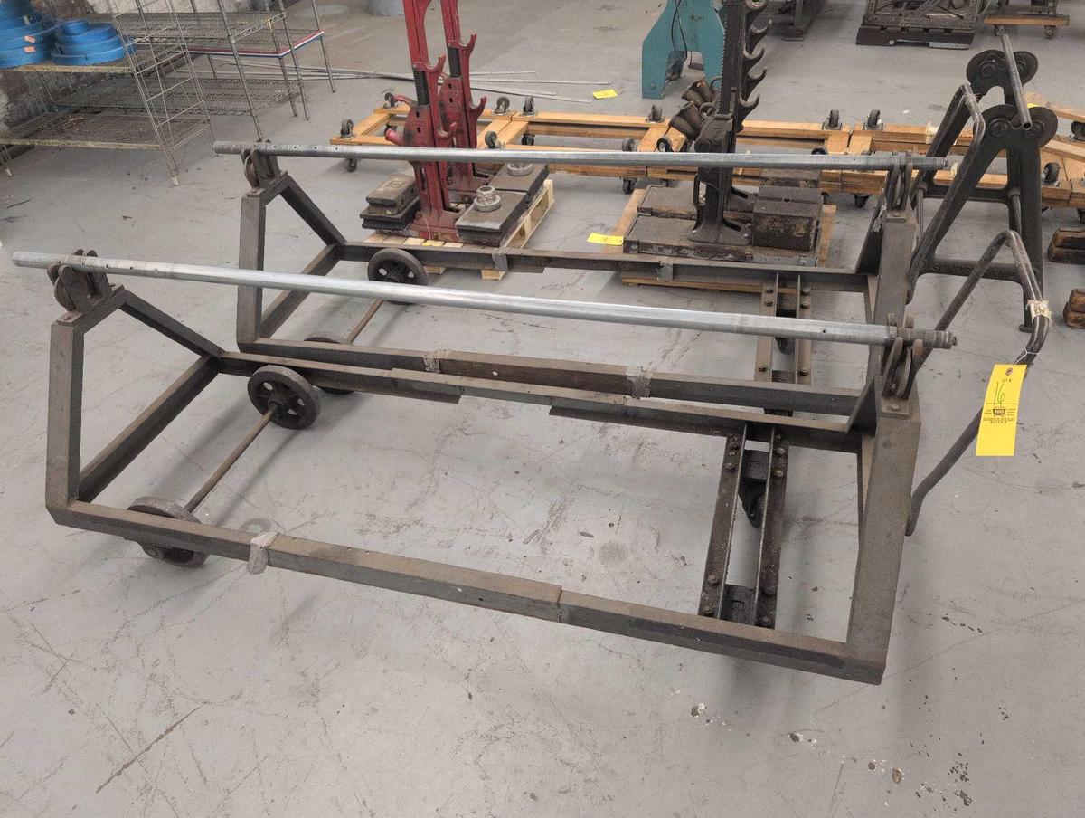 Pair of heavy metal framed Fabric Bolt carts, 7ft long