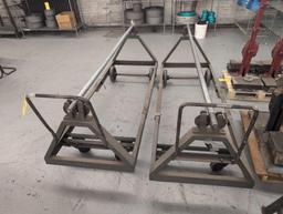 Pair of heavy metal framed Fabric Bolt carts, 7ft long