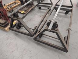 Pair of heavy metal framed Fabric Bolt carts, 7ft long