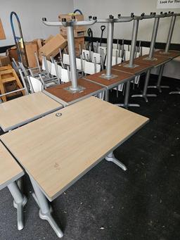 14 square Plymold restaurant tables with 32 Plymold chairs, good condition