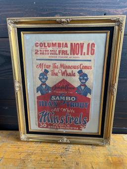 Early Joseph Chase Black Americana Minstrels Show Poster in Frame