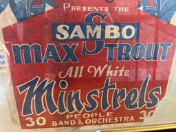Early Joseph Chase Black Americana Minstrels Show Poster in Frame