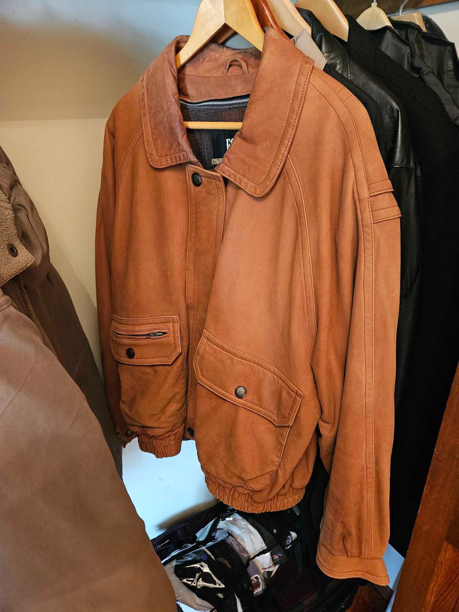 Contents of Closet - Mens Coats Size XL, Hats, Shoes Size 10.5