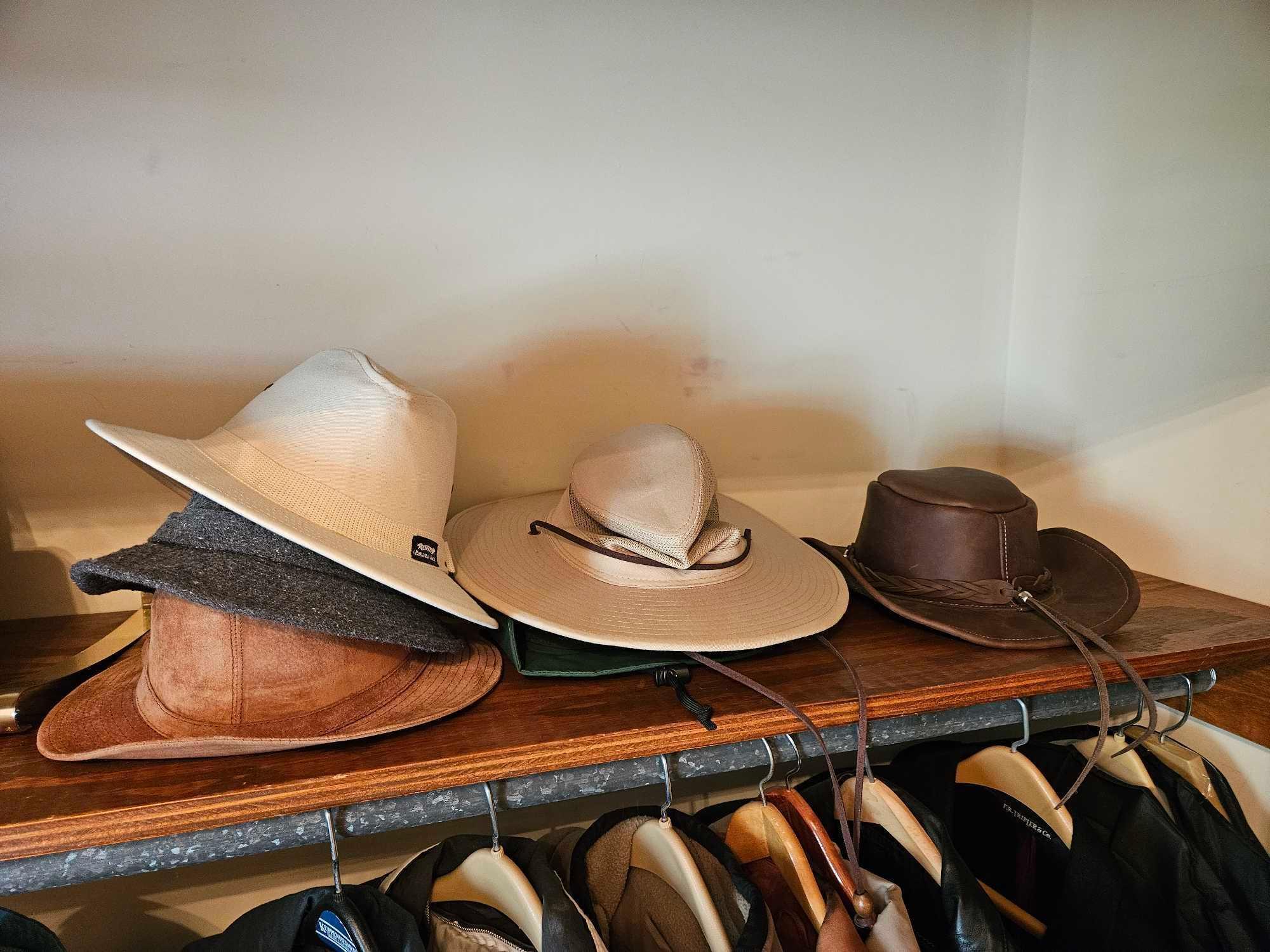 Contents of Closet - Mens Coats Size XL, Hats, Shoes Size 10.5