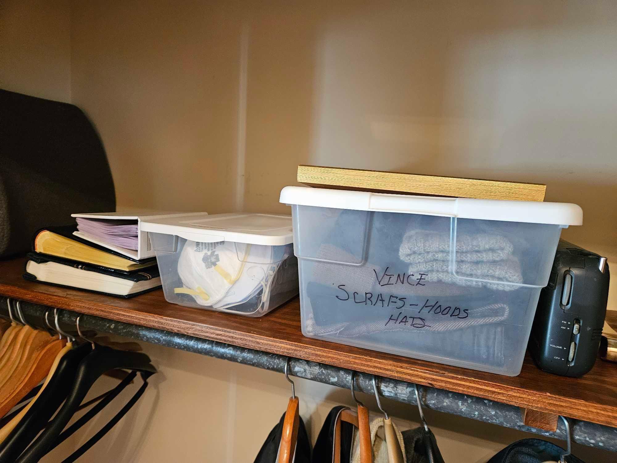 Contents of Closet - Mens Coats Size XL, Hats, Shoes Size 10.5