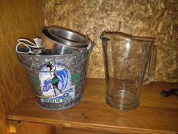 Contents Under Basement Bar - Cups, Glassware, Decanters, Hamilton Beach Blender, & more