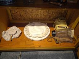 Contents Under Basement Bar - Cups, Glassware, Decanters, Hamilton Beach Blender, & more