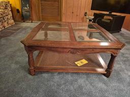 Glass Top Caned Bottom Coffee Table