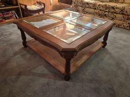 Glass Top Caned Bottom Coffee Table