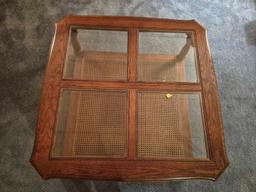 Glass Top Caned Bottom Coffee Table