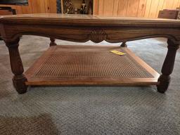 Glass Top Caned Bottom Coffee Table
