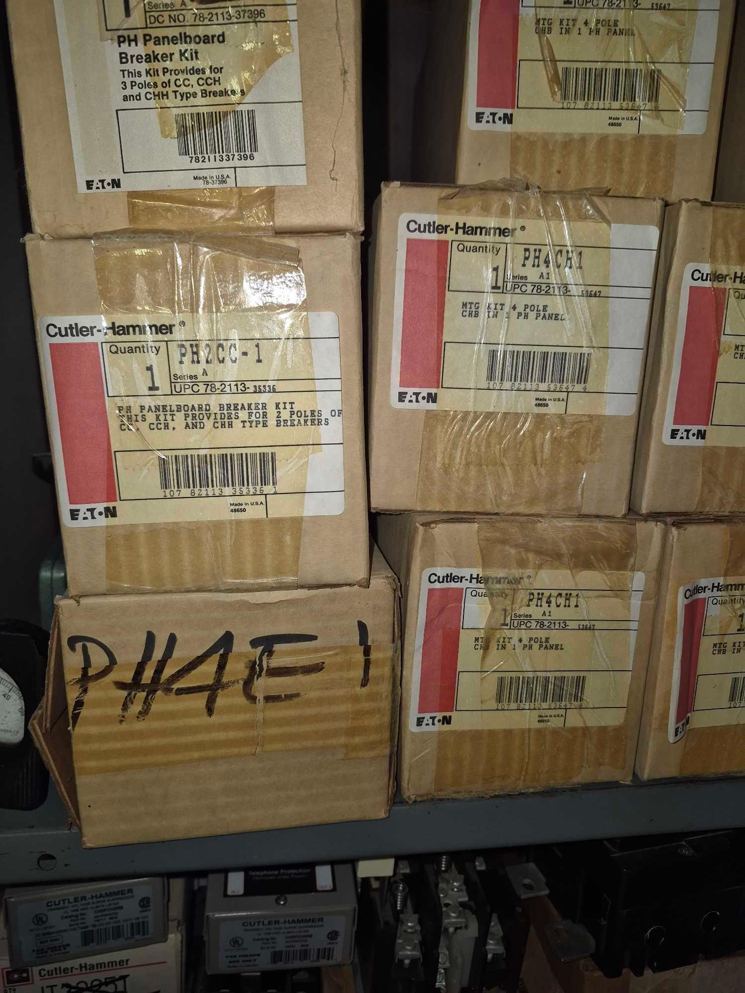 Top Shelf Contents - Cutler-Hammer Eaton Electrical Panels, Breaker Kit, & Other Related Hardware