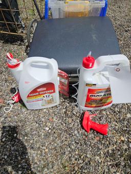 Mailbox, bug spray, cart