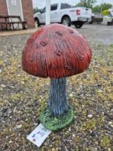 Cement Painted Mushroom Statuette
