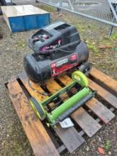 Campbell Hausfield Iron Force 20 Gal. Air Compressor & Reel Mower Attachment